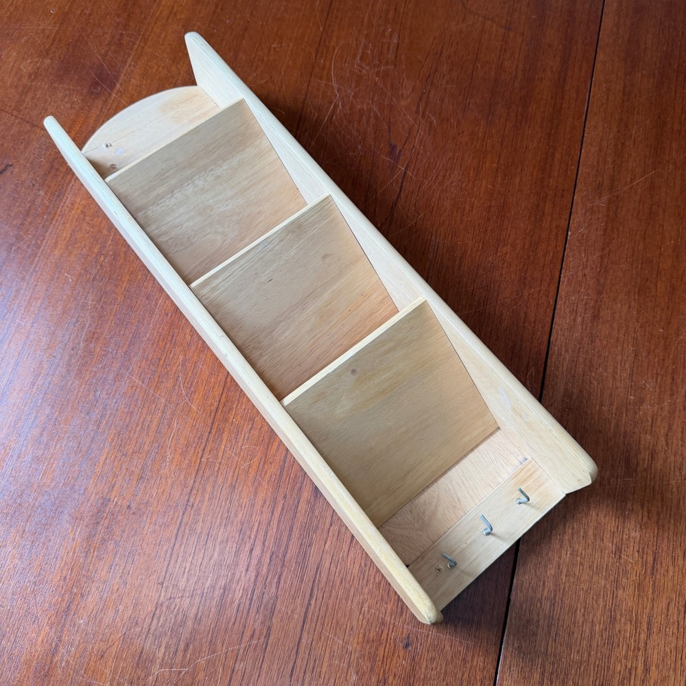 Vintage Wooden Wall Mount Mail Sorter Key Holder 3 Slot Organizer Cottagecore
